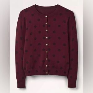 BODEN Eldon Cotton Crew Cardigan Maroon and Black Polka Dots